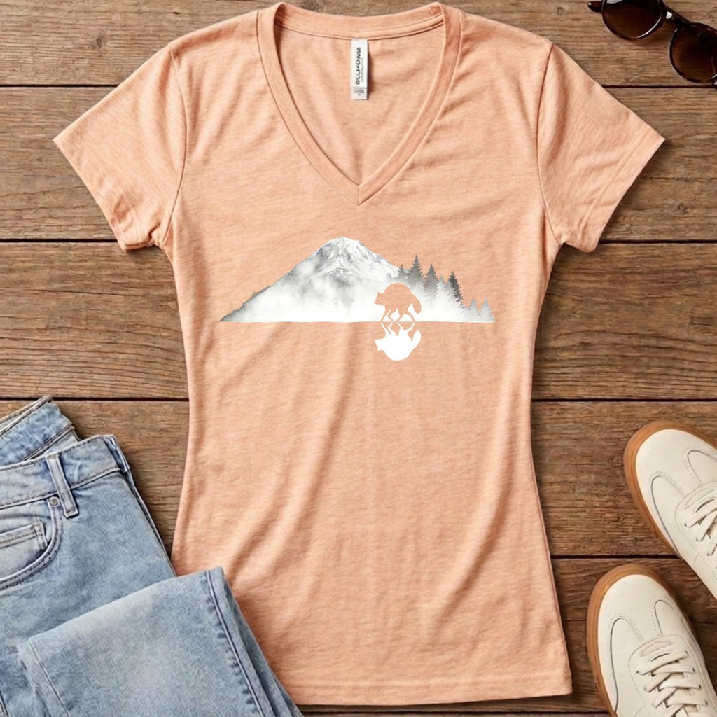 Jimothy Mirrored Rainier Women's V-Neck - Heather Peach