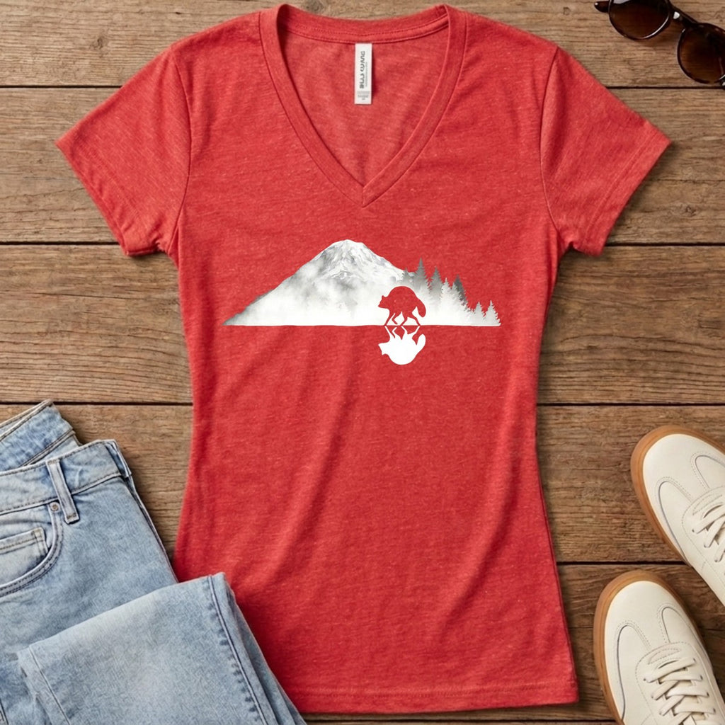 Jimothy Mirrored Rainier Women's V-Neck - Heather Red