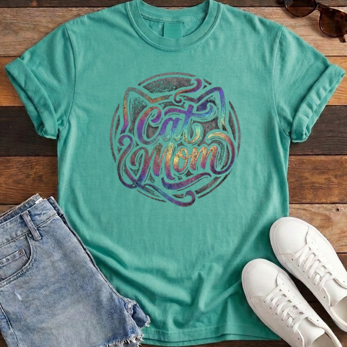 Cat Mom Tee - Island Green