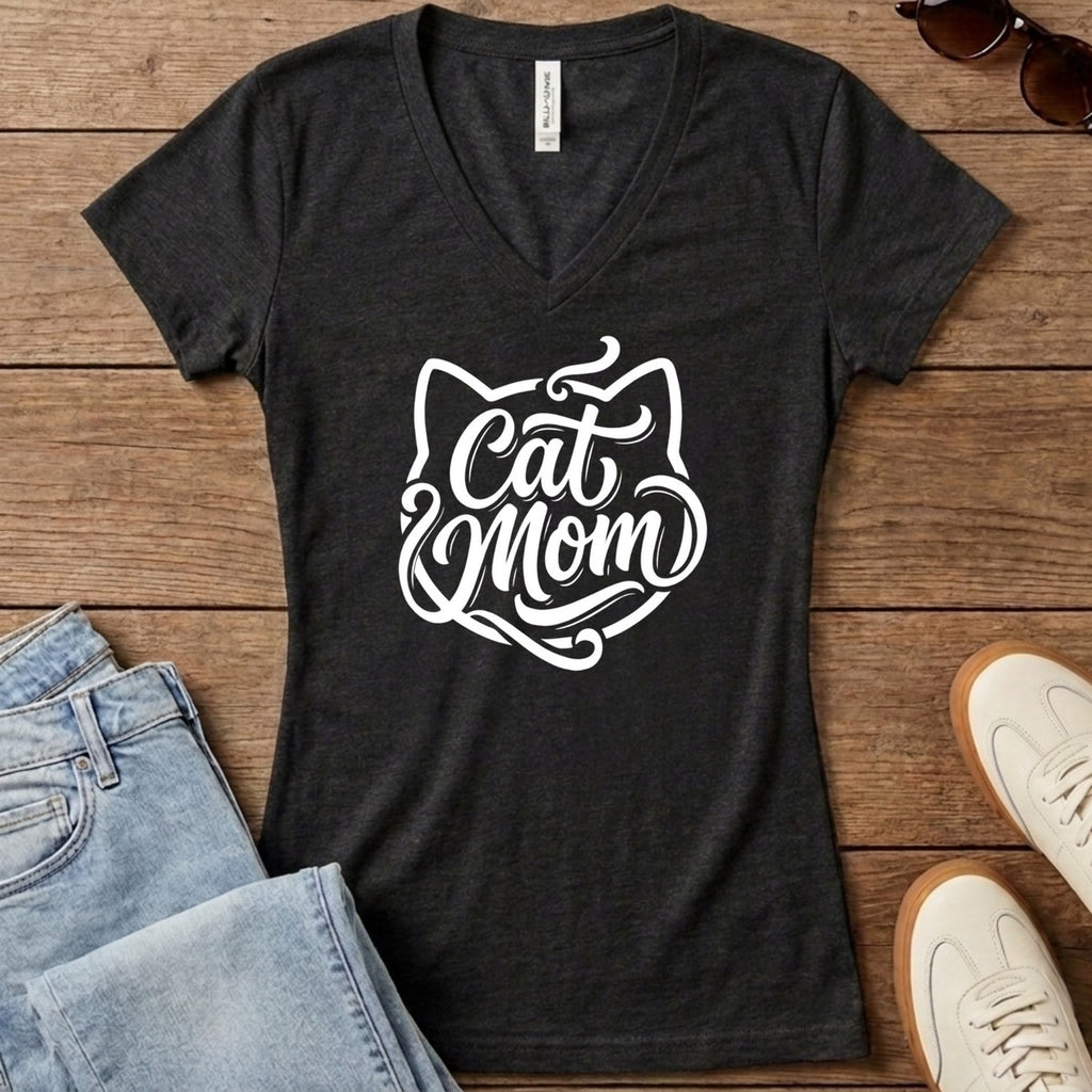 Cat Mom Classic Women's V-Neck - Dark Grey Heather