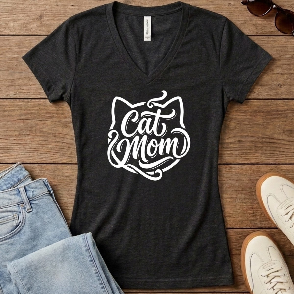 Cat Mom Classic Women's V-Neck - Dark Grey Heather