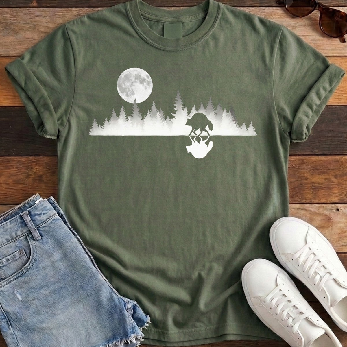 Mirrored Moon Tee - Moss