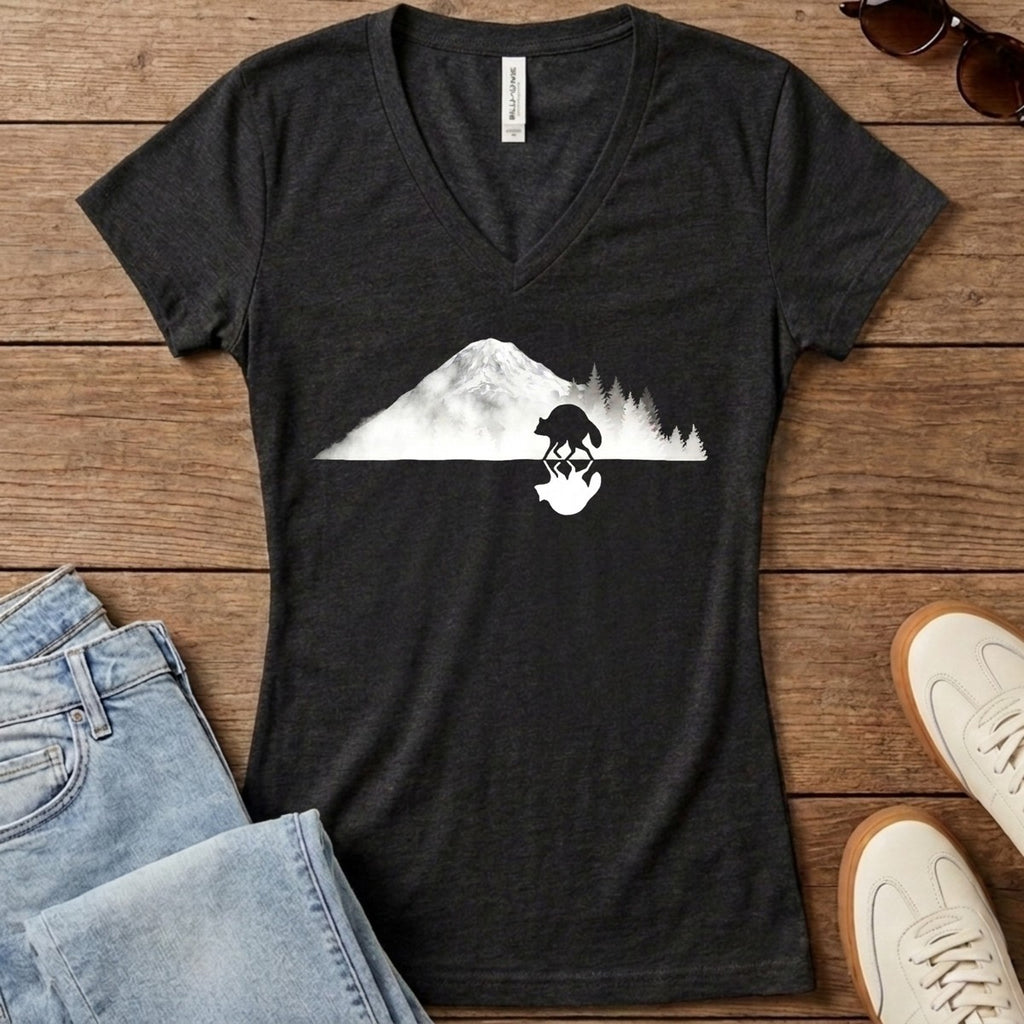 Jimothy Mirrored Rainier Women's V-Neck - Dark Grey Heather