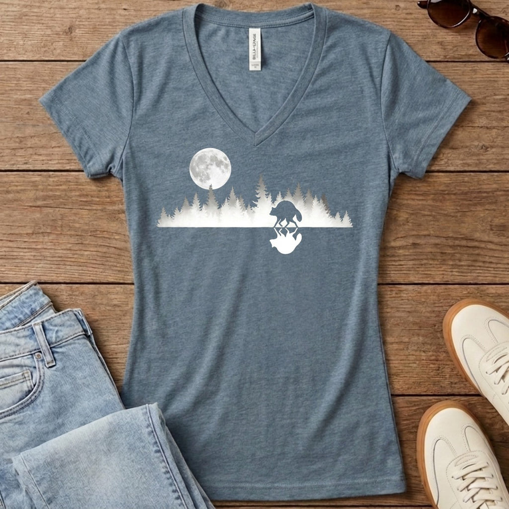 Mirrored Moon Women's V-Neck - Heather Slate