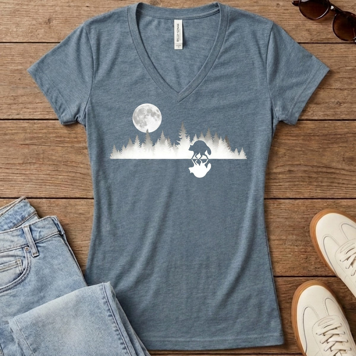 Mirrored Moon Women's V-Neck - Heather Slate