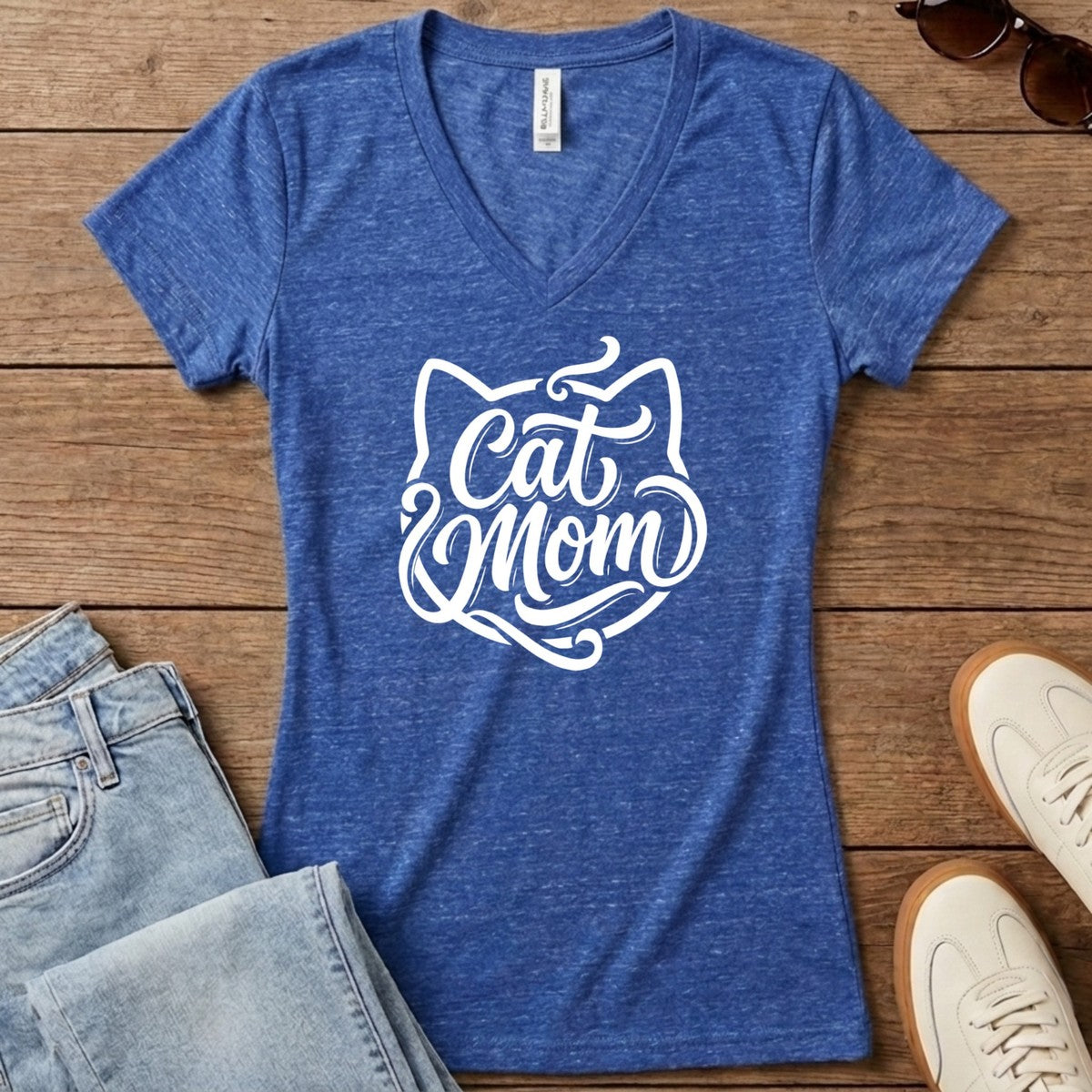 Cat Mom Classic Women's V-Neck - Heather True Royal