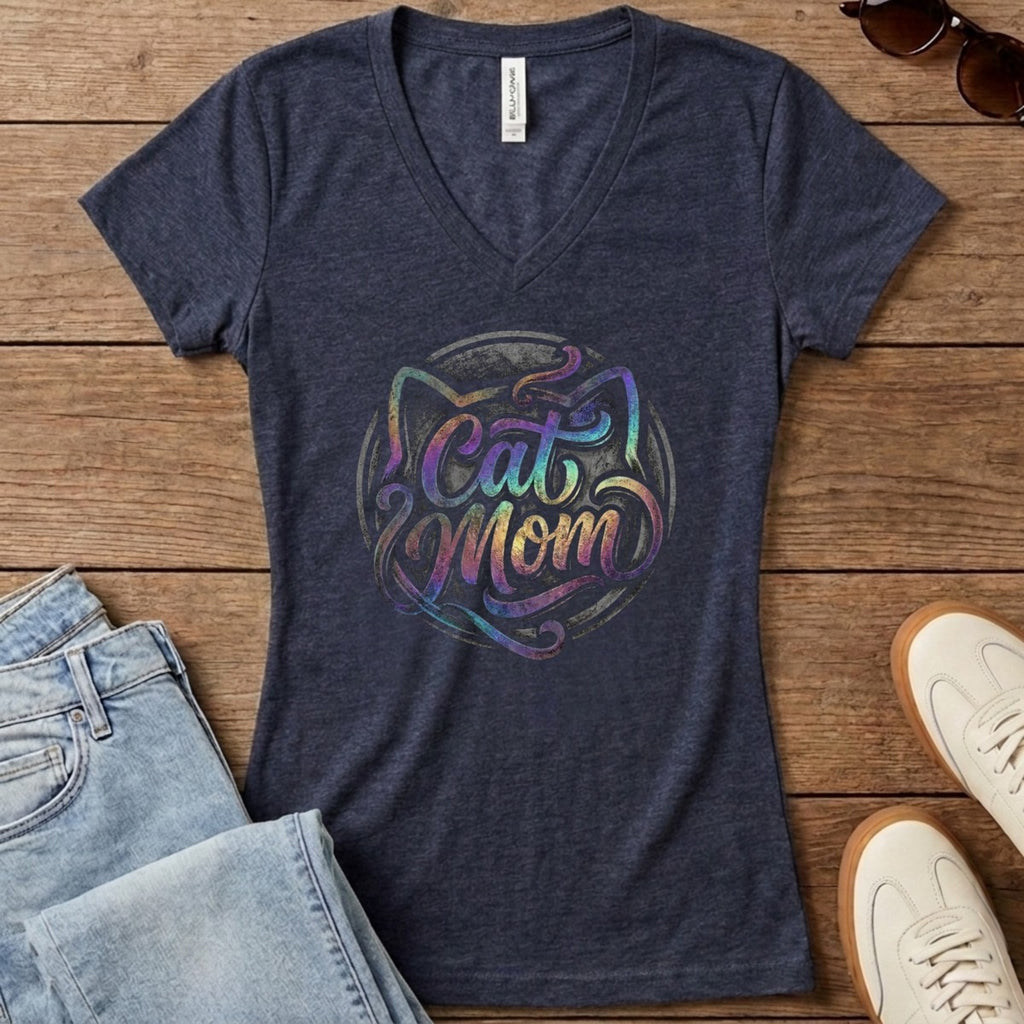 Cat Mom Women's V-Neck - Heather Navy