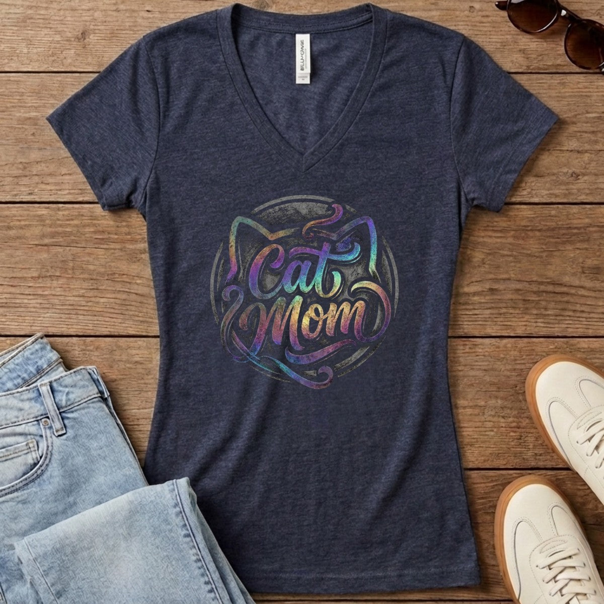Cat Mom Women's V-Neck - Heather Navy