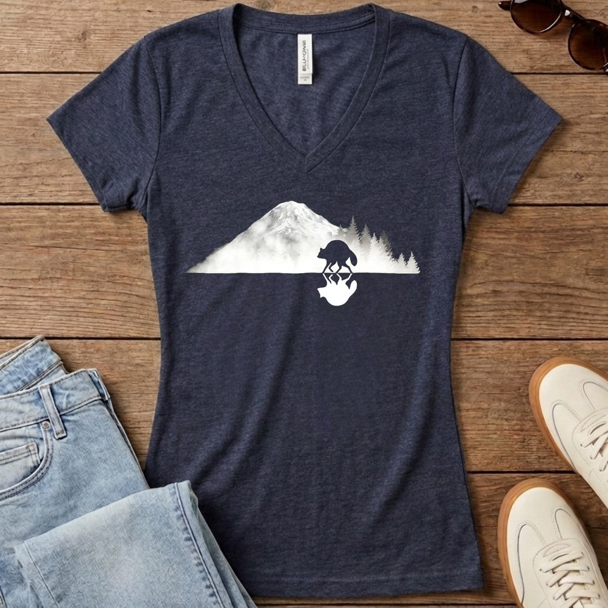 Jimothy Mirrored Rainier Women's V-Neck - Heather Navy