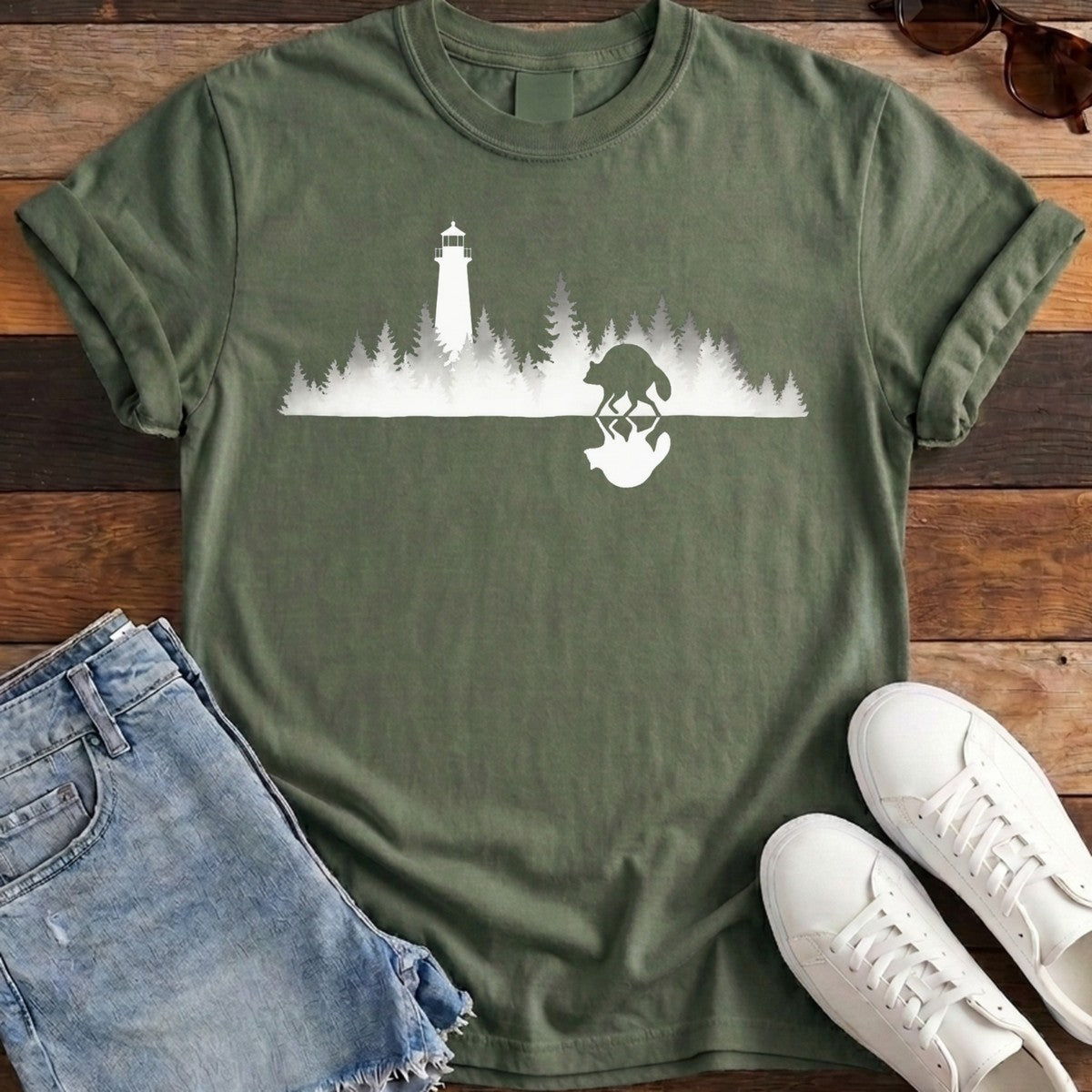 Mirrored Lighthouse Tee - Moss