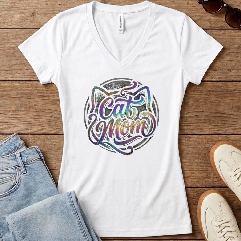 Cat Mom Women's V-Neck - Solid White Blend
