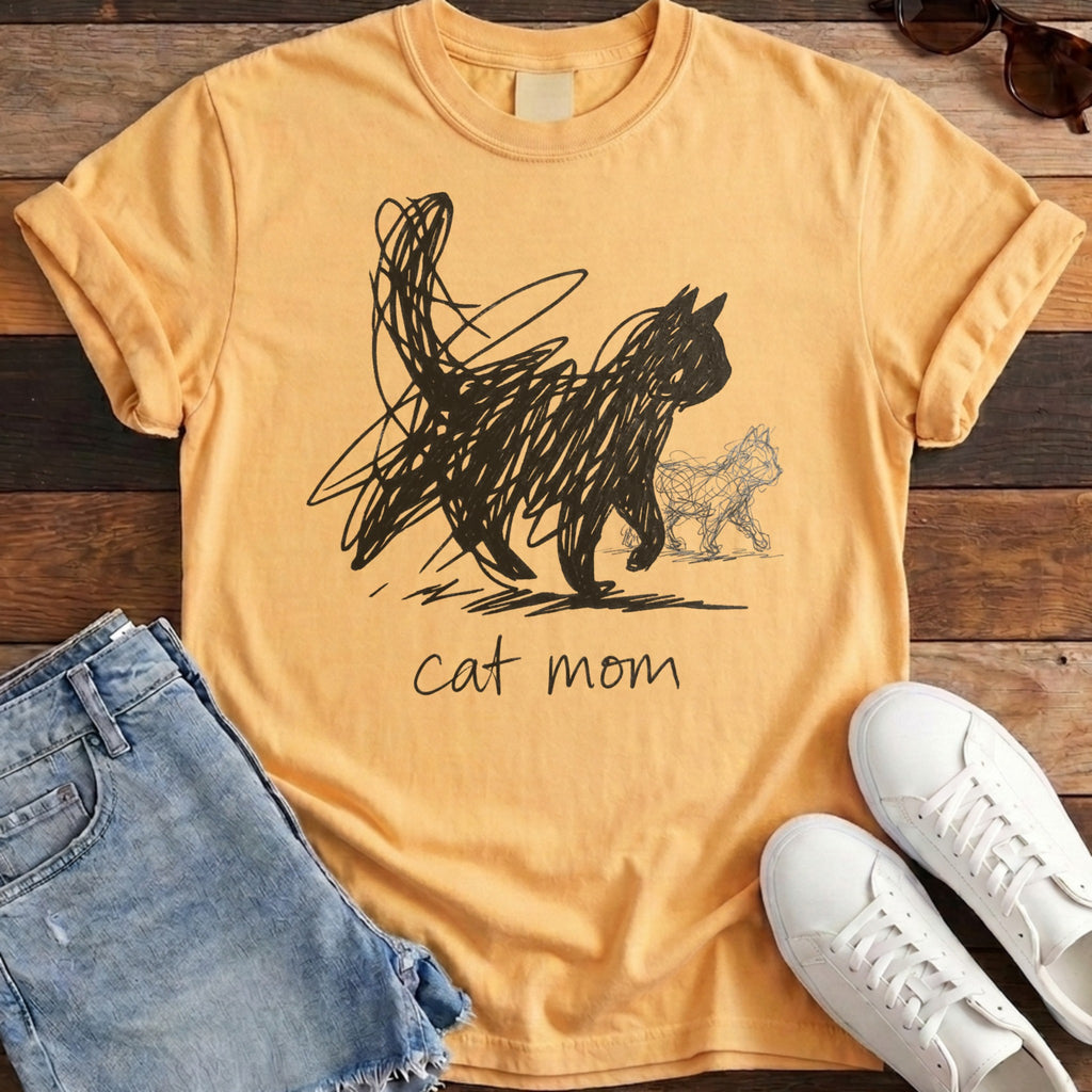 Cat Mom Scribble Tee - Citrus