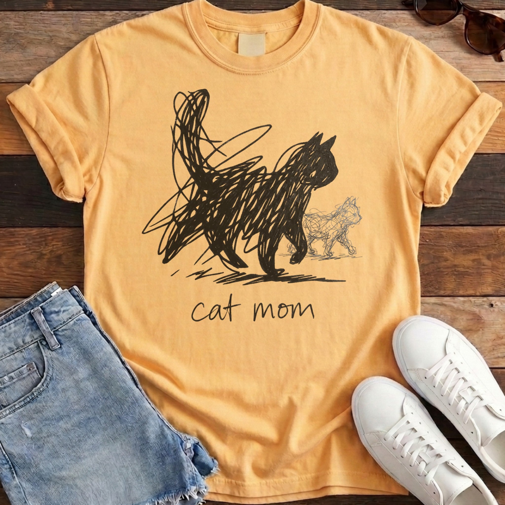 Cat Mom Scribble Tee - Citrus