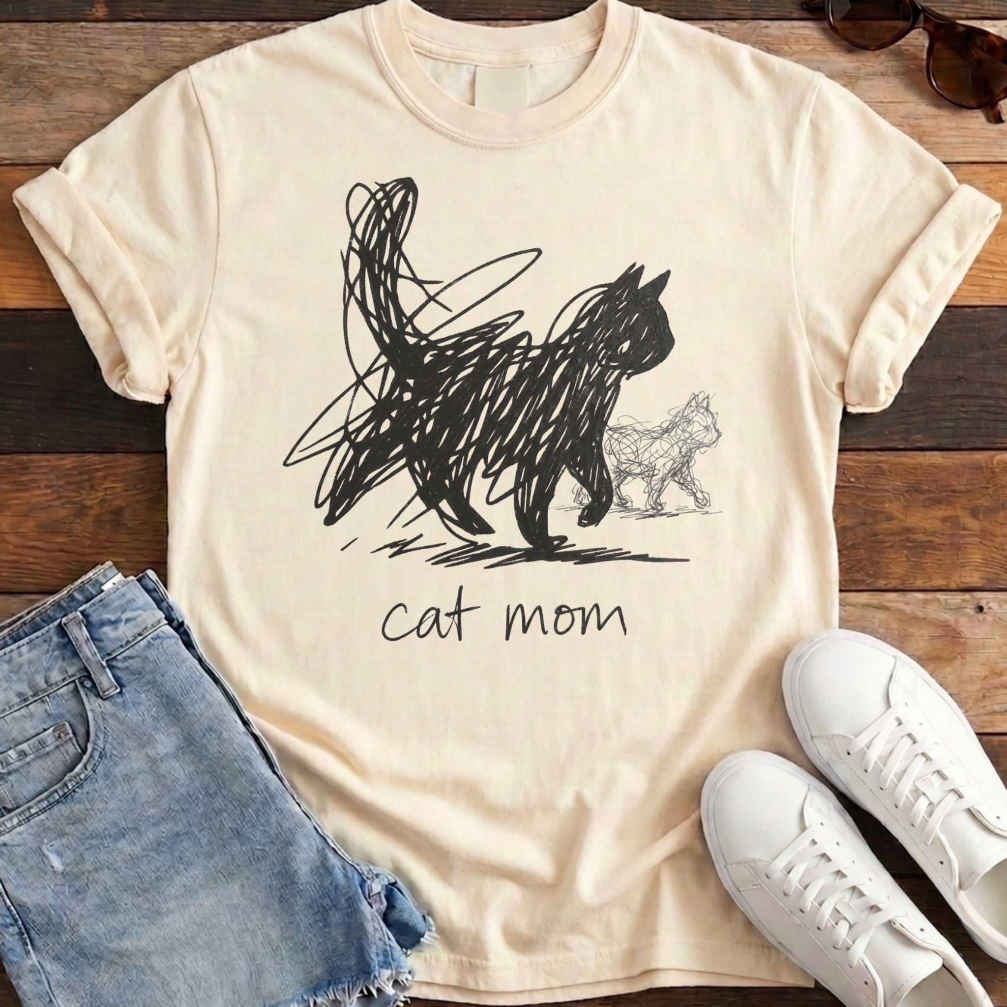 Cat Mom Scribble Tee - Ivory