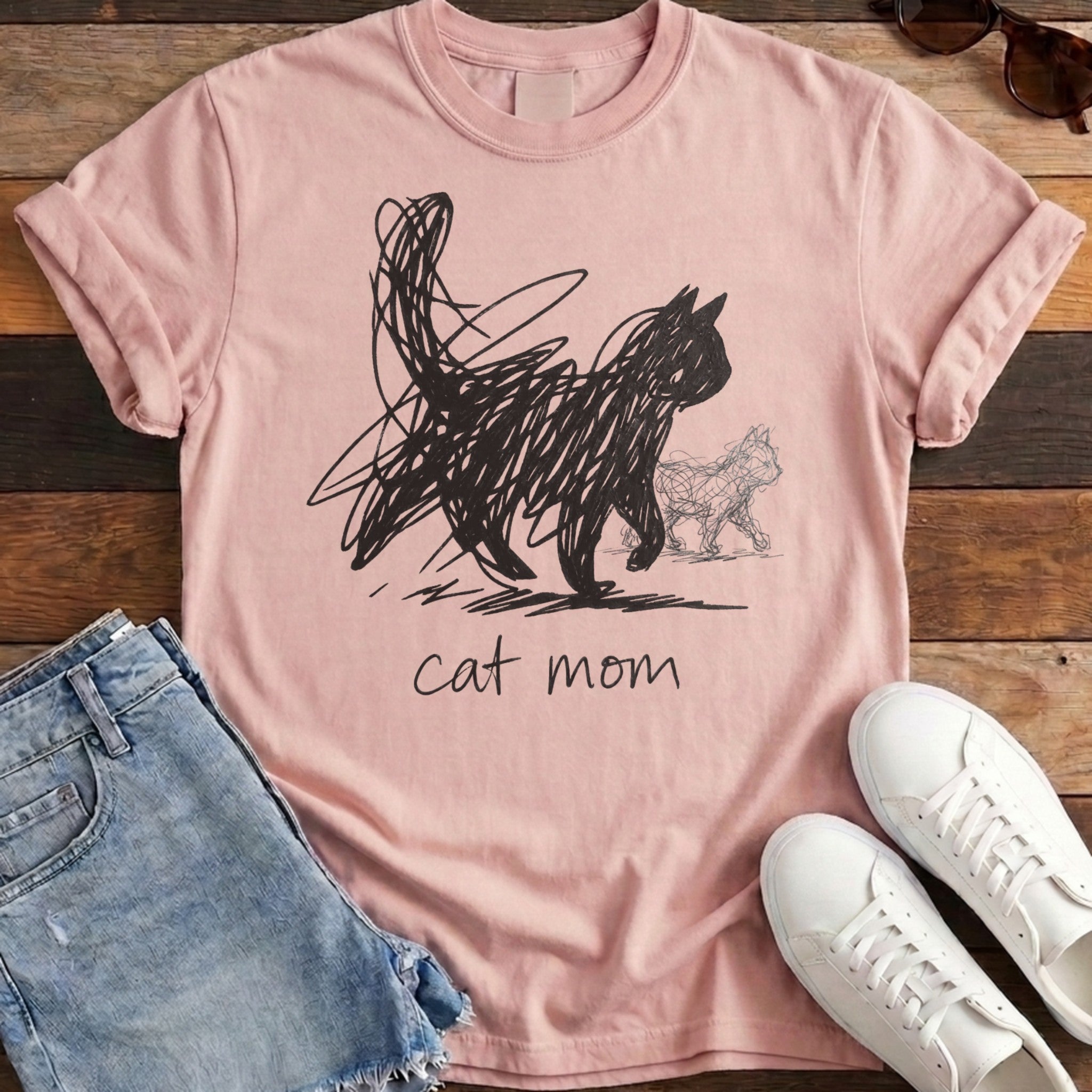 Cat Mom Scribble Tee - Blossom