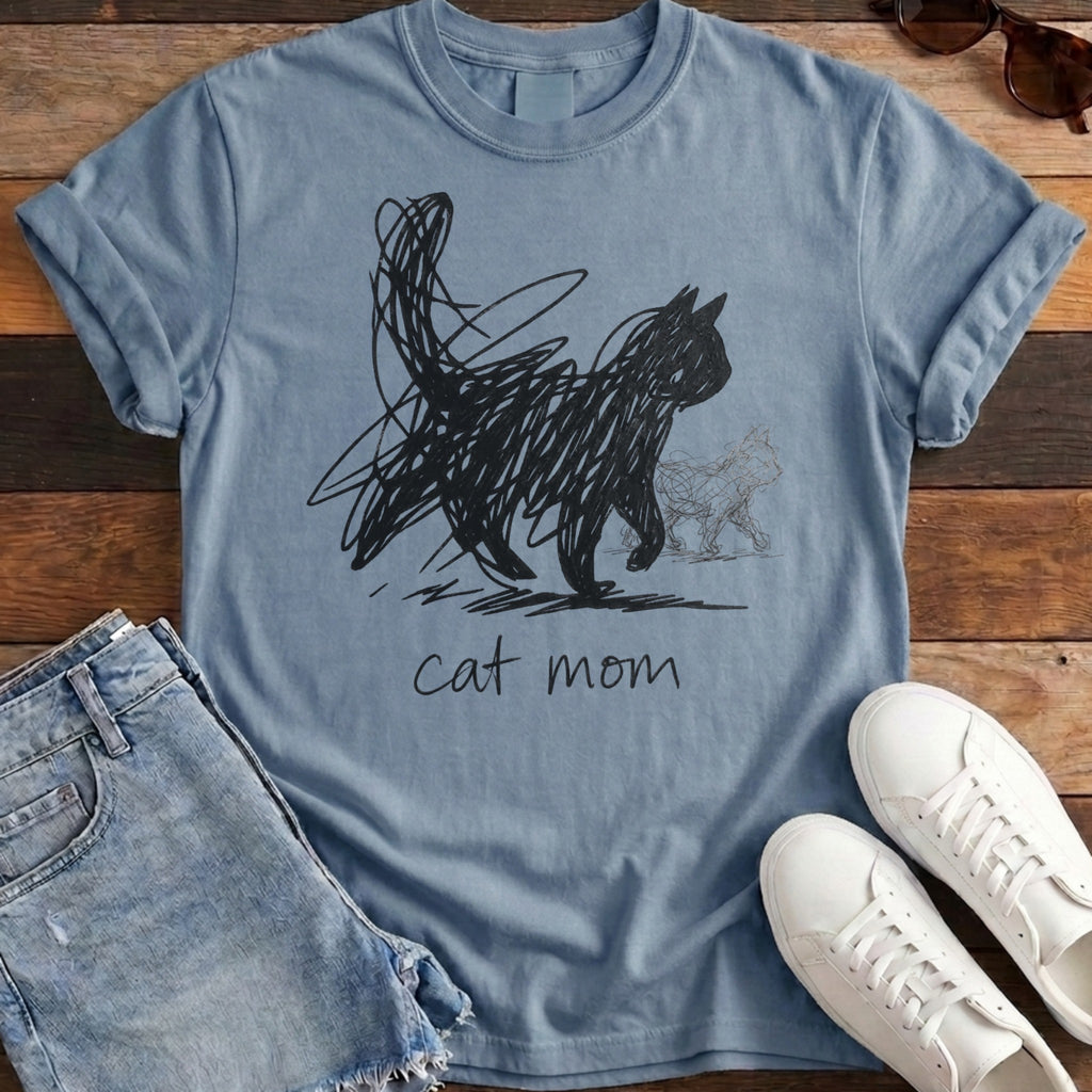 Cat Mom Scribble Tee - Blue Jean