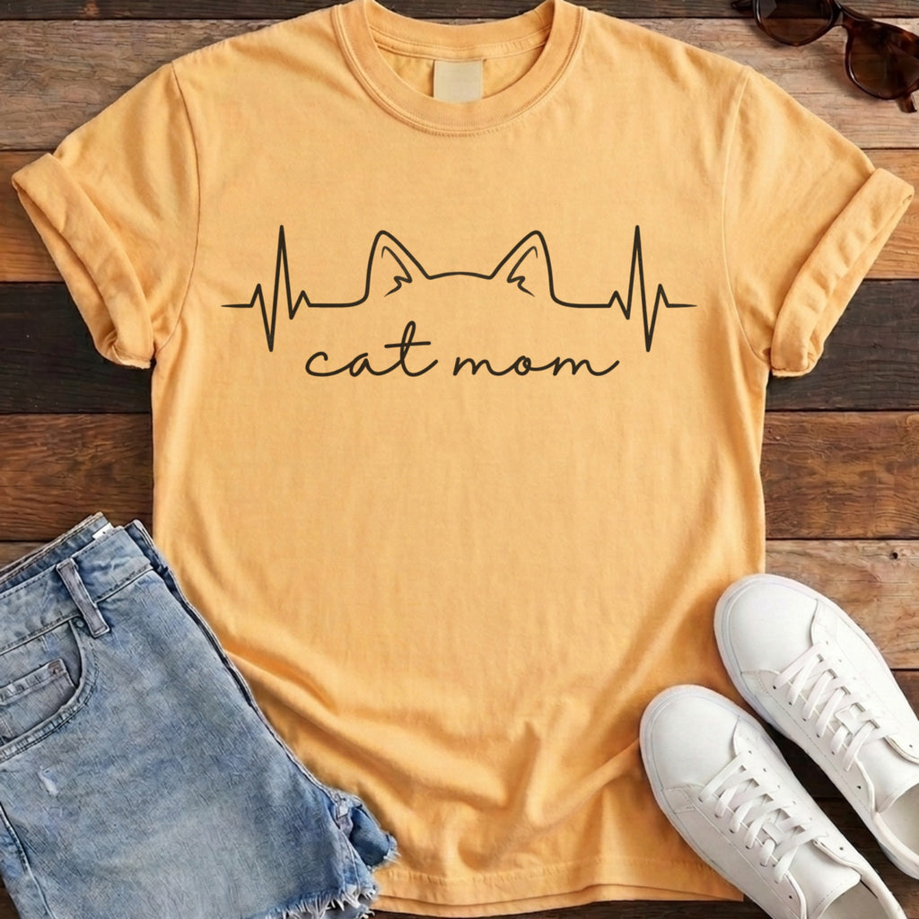 Cat Mom Heartbeat Tee - Citrus