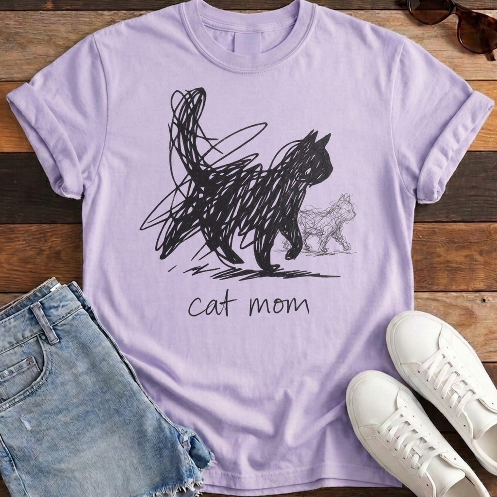 Cat Mom Scribble Tee - Orchid
