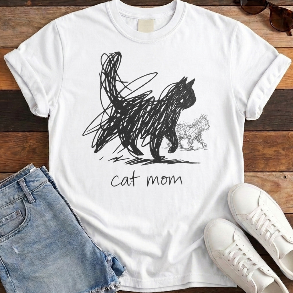 Cat Mom Scribble Tee - White