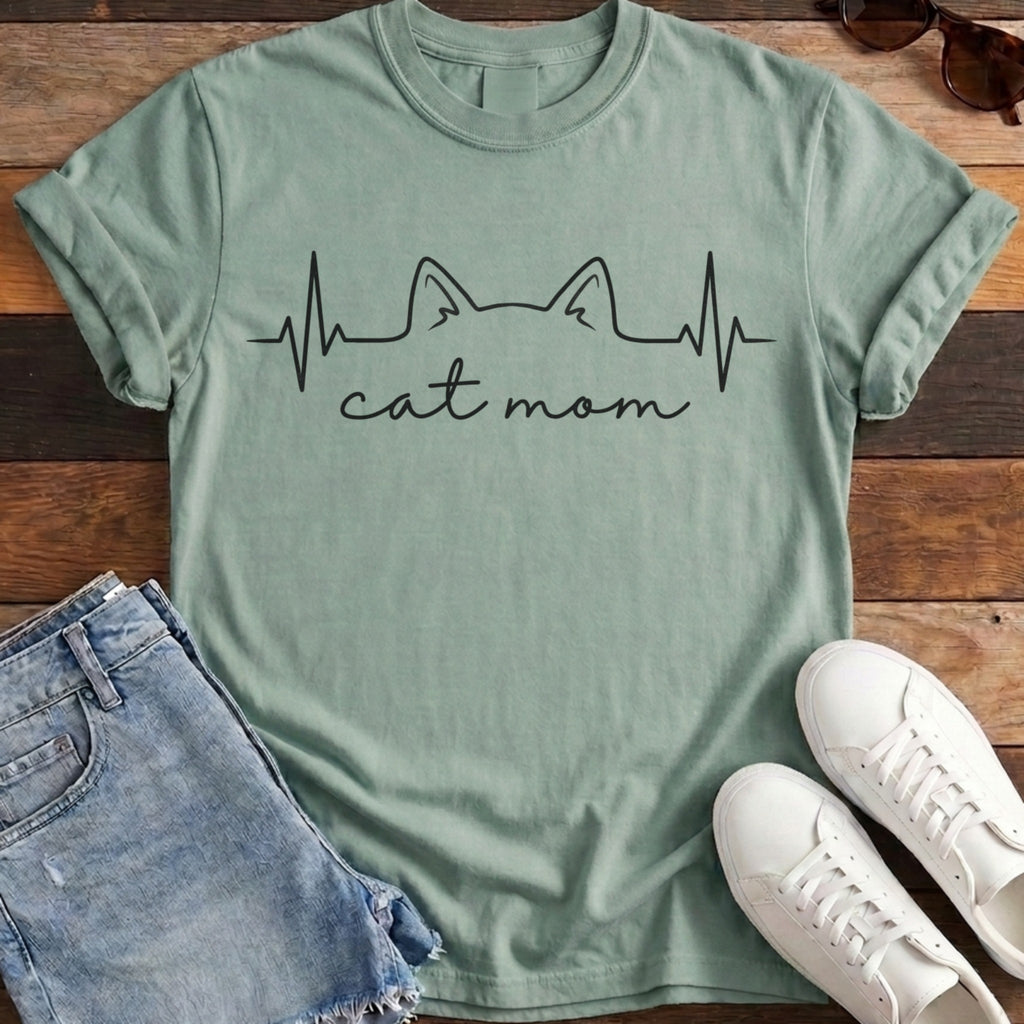 Cat Mom Heartbeat Tee - Bay