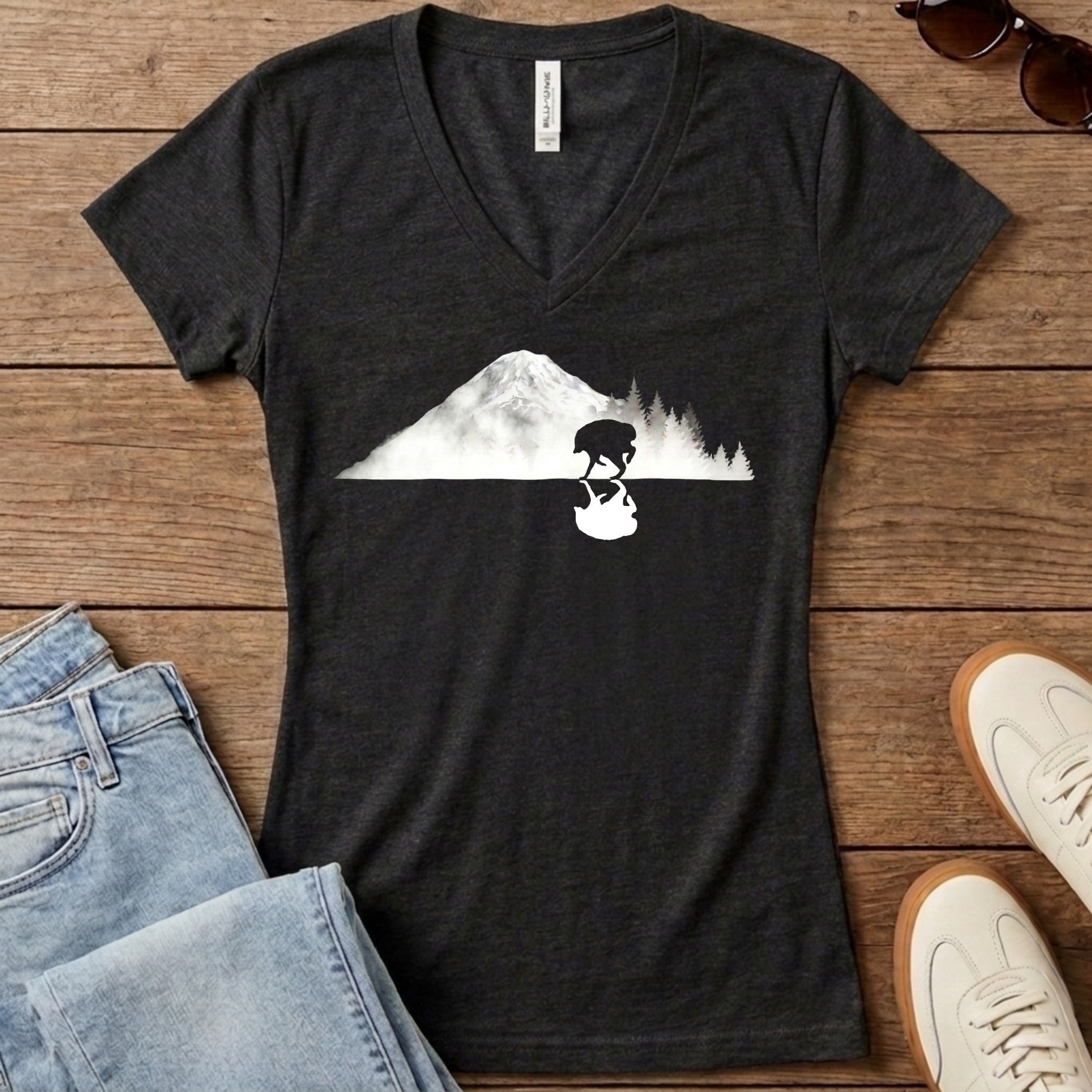 Jimothy Reflected Rainier Women's V-Neck - Dark Grey Heather