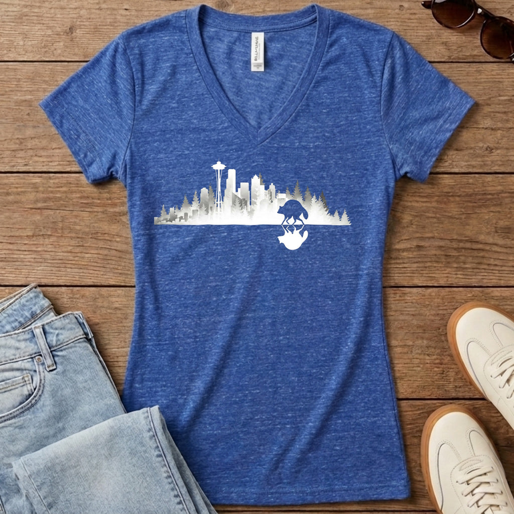 Jimothy Mirrored City Women's V-Neck - Heather True Royal