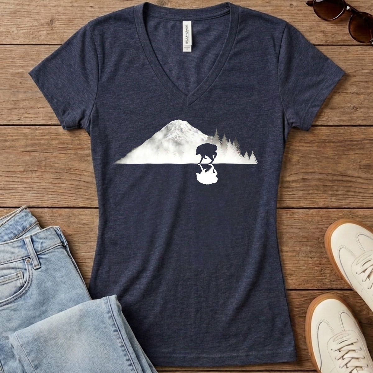 Jimothy Reflected Rainier Women's V-Neck - Heather Navy