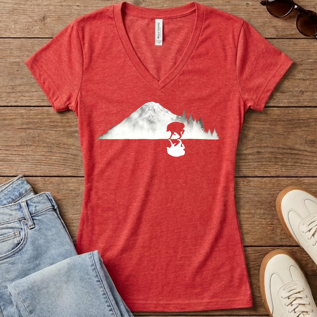 Jimothy Reflected Rainier Women's V-Neck - Heather Red