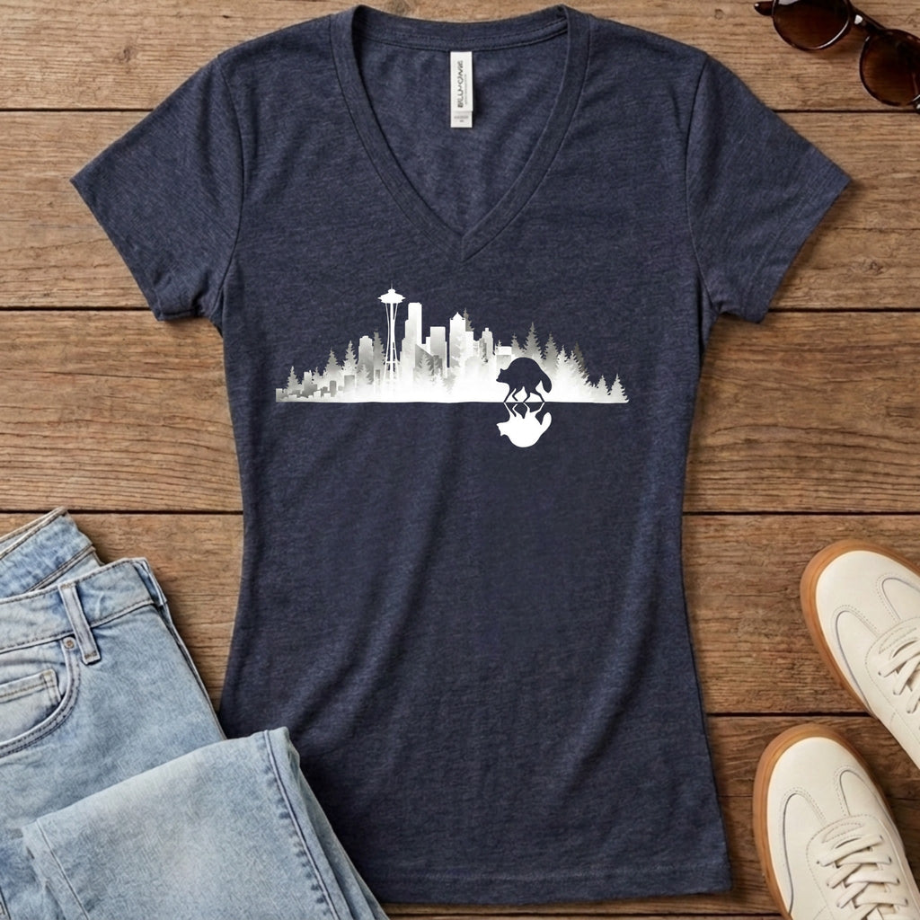 Jimothy Mirrored City Women's V-Neck - Heather Navy