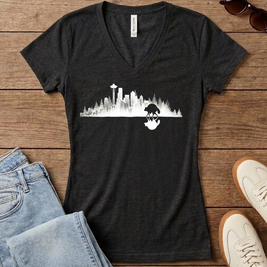 Jimothy Mirrored City Women's V-Neck - Dark Grey Heather