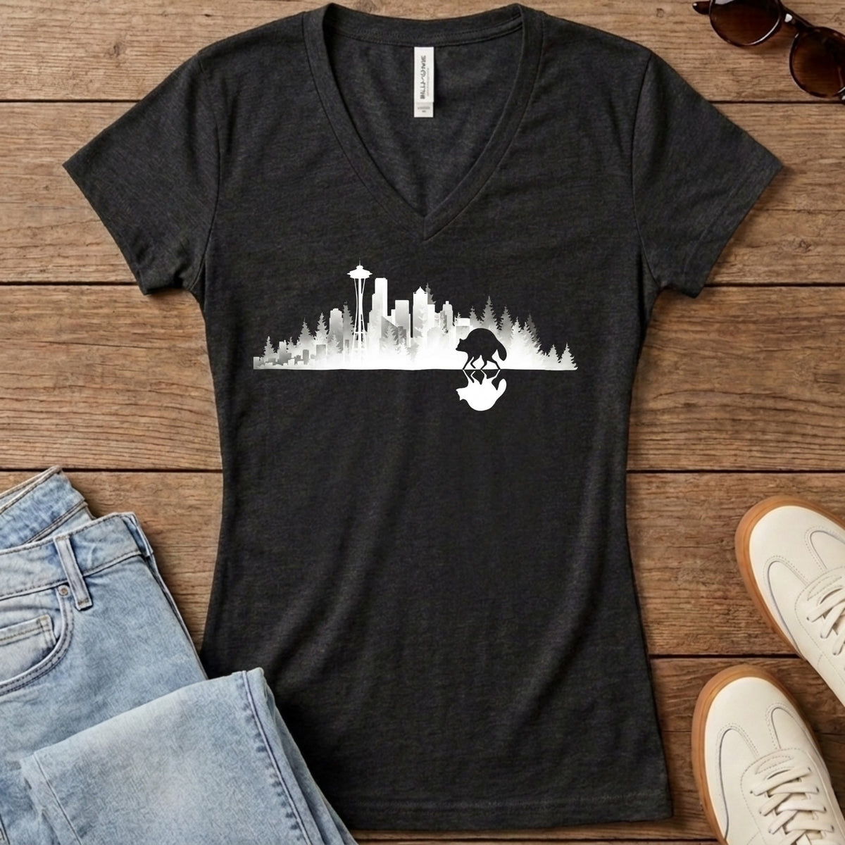 Jimothy Mirrored City Women's V-Neck - Dark Grey Heather