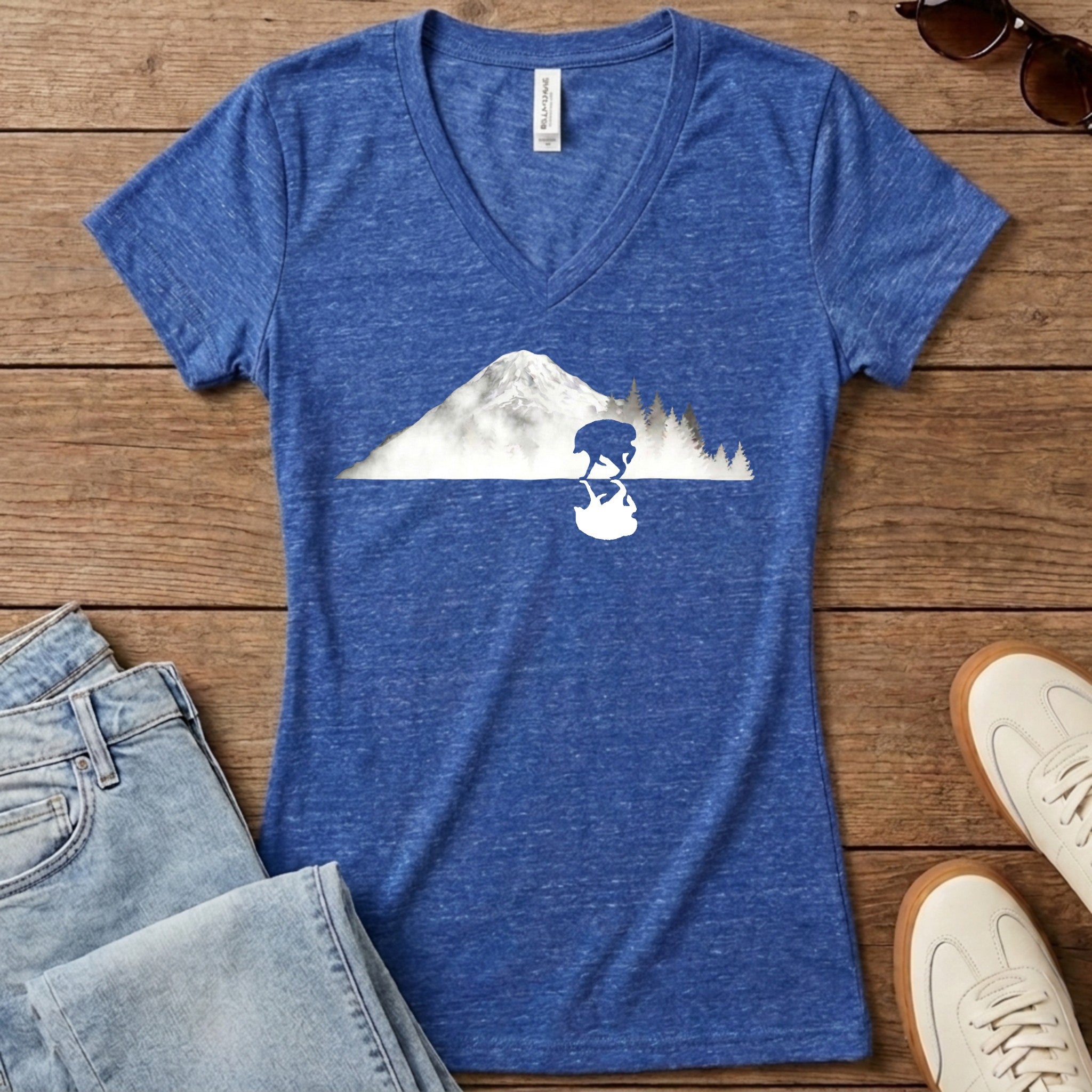 Jimothy Reflected Rainier Women's V-Neck - Heather True Royal