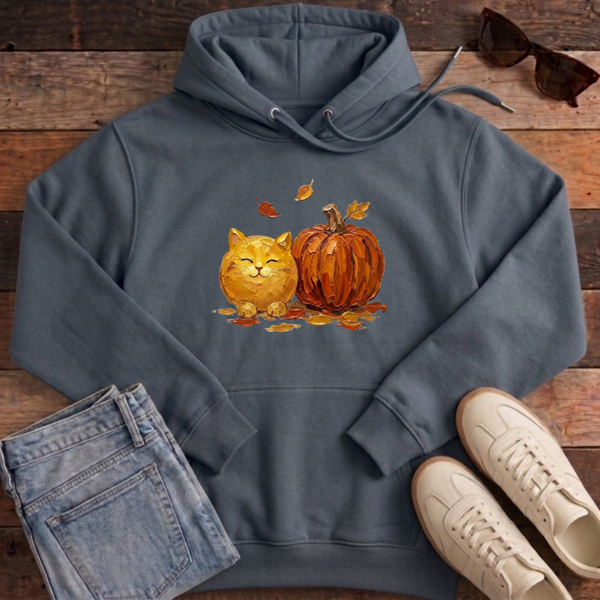 Pumpkin Friend Cat Hoodie - India Ink Grey