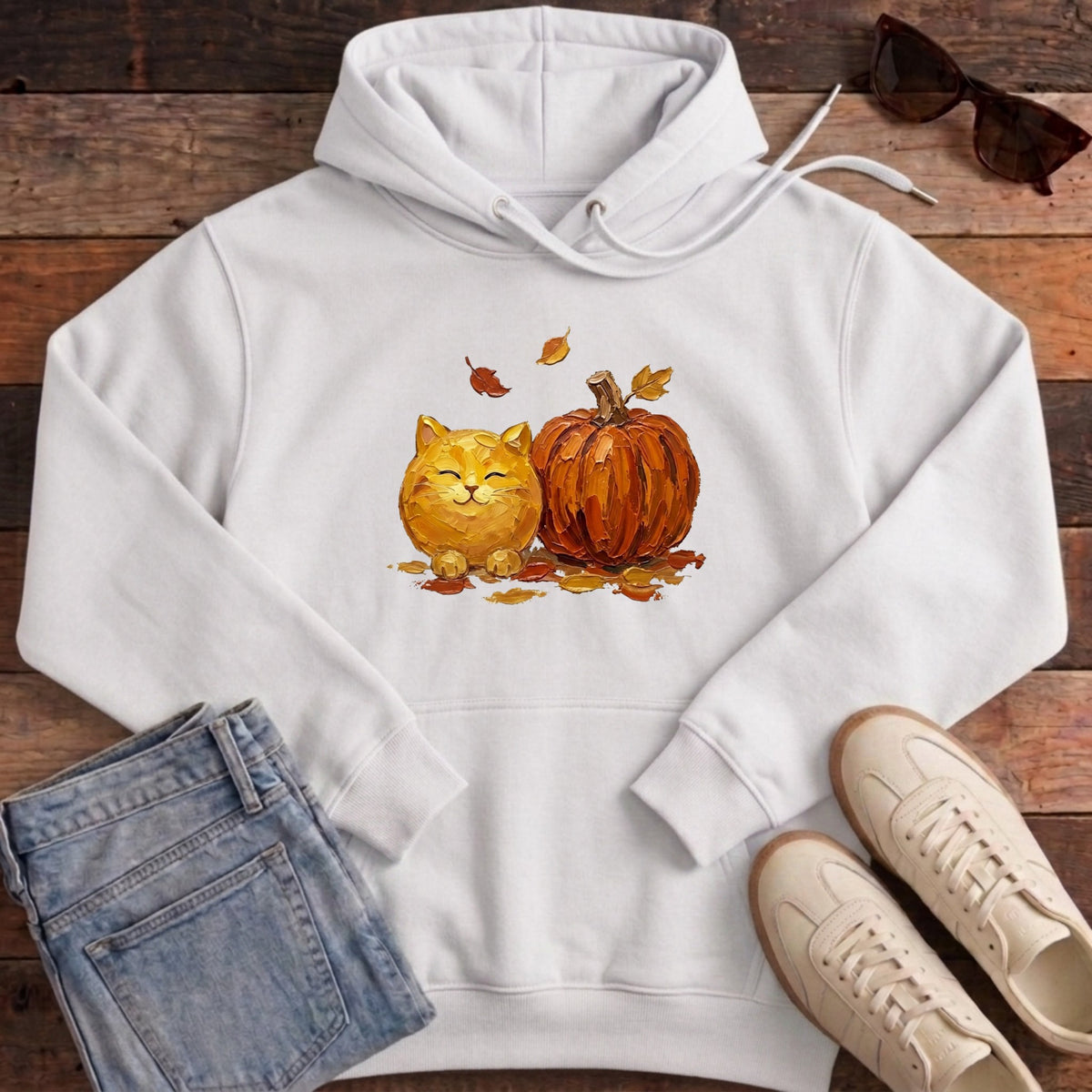 Pumpkin Friend Cat Hoodie - White