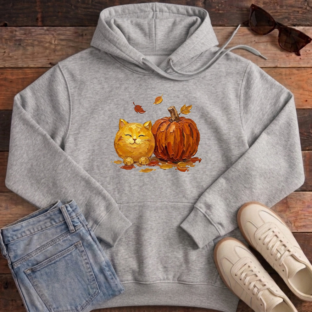 Pumpkin Friend Cat Hoodie - Heather Grey