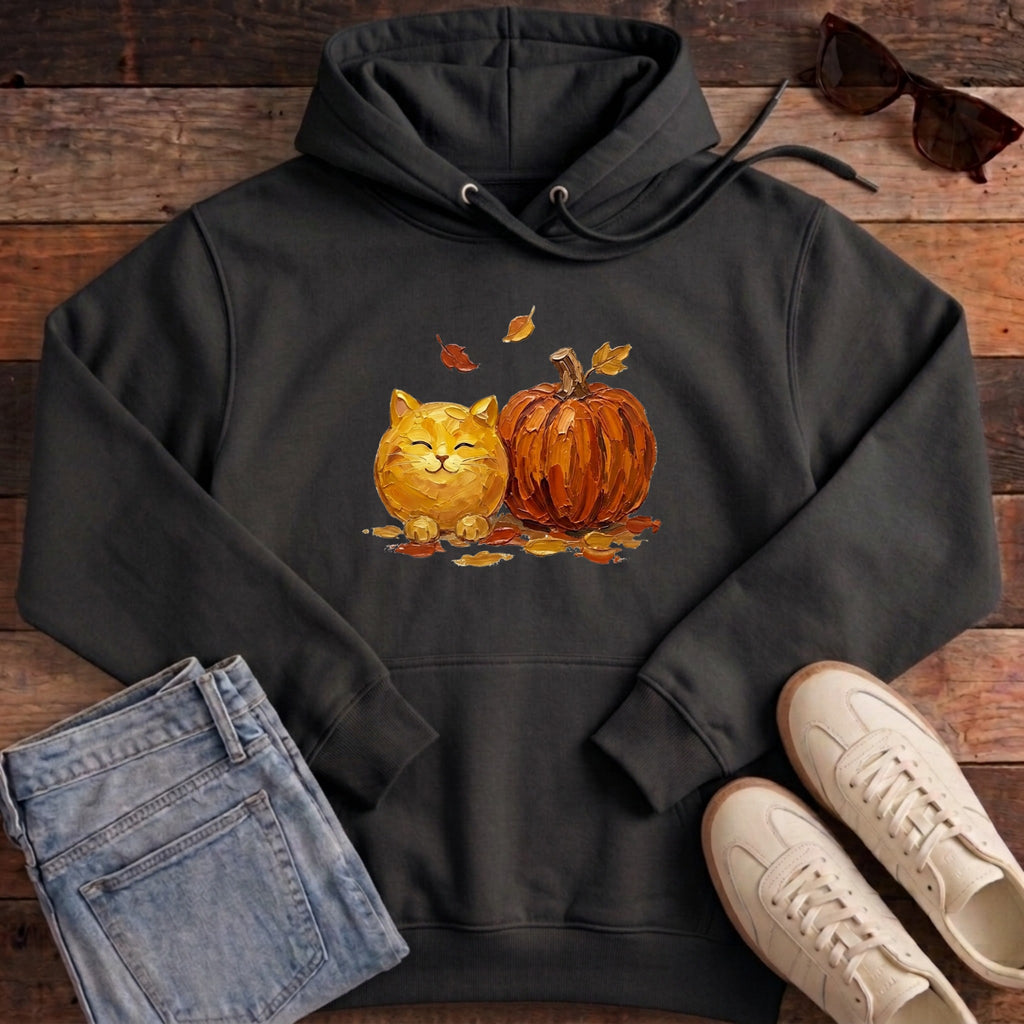 Pumpkin Friend Cat Hoodie - Black