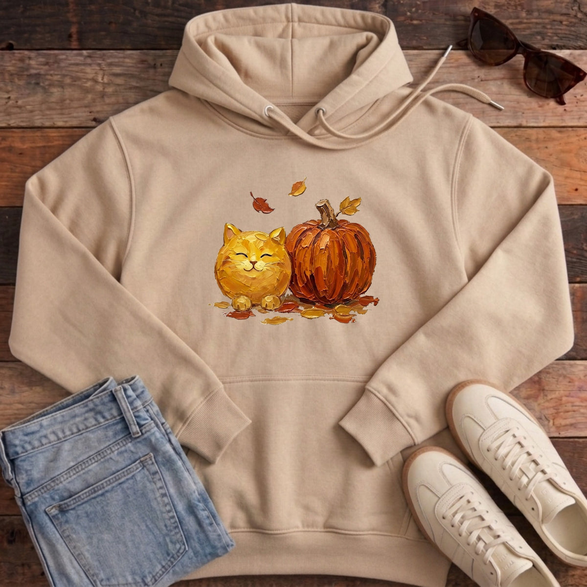 Pumpkin Friend Cat Hoodie - Desert Dust