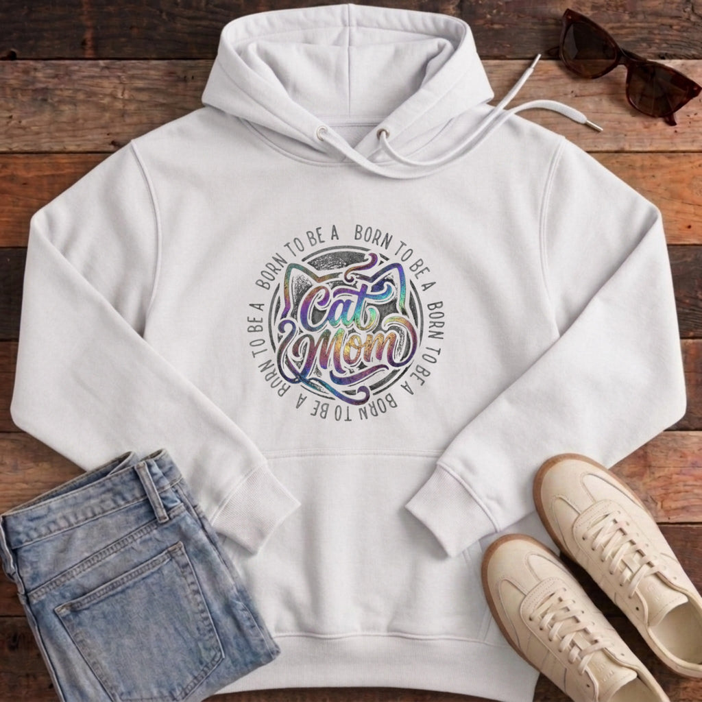 Born To Be A Cat Mom Hoodie - White
