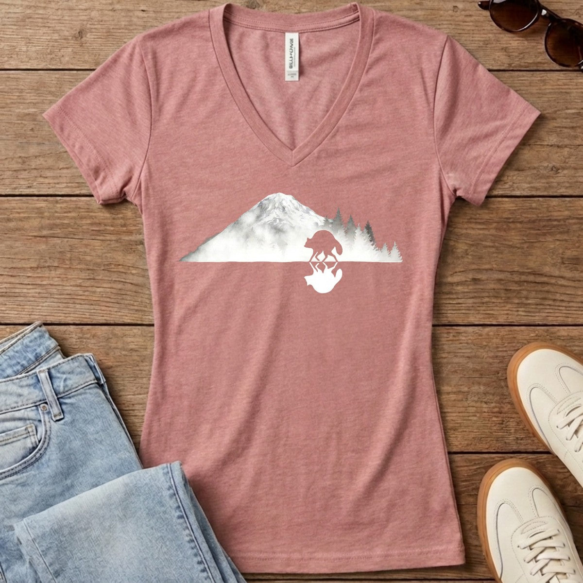 Jimothy Mirrored Rainier Women's V-Neck - Heather Mauve