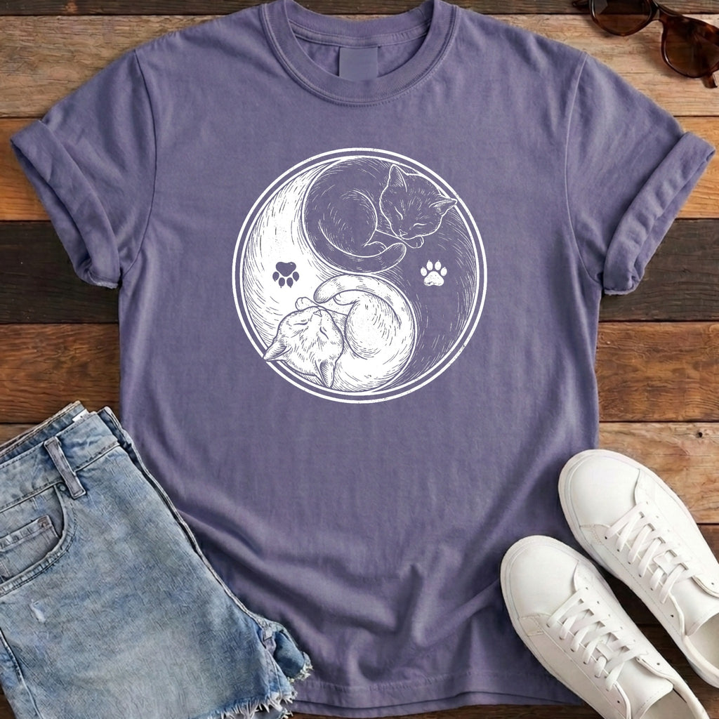 Cat Yin Yang Tee - Grape