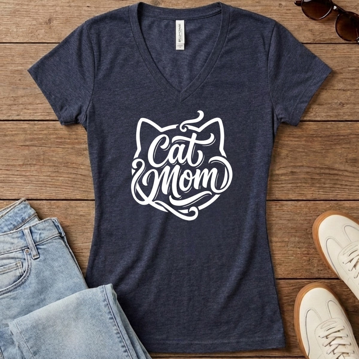 Cat Mom Classic Women's V-Neck - Heather Navy