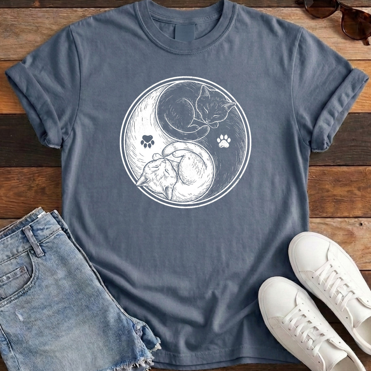 Cat Yin Yang Tee - Midnight