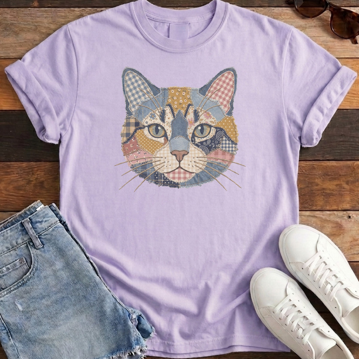 Patchwork Cat Tee - Orchid