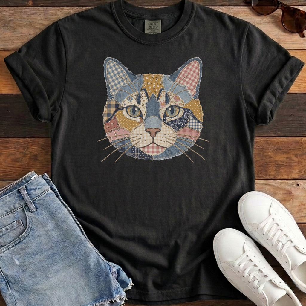 Patchwork Cat Tee - Black