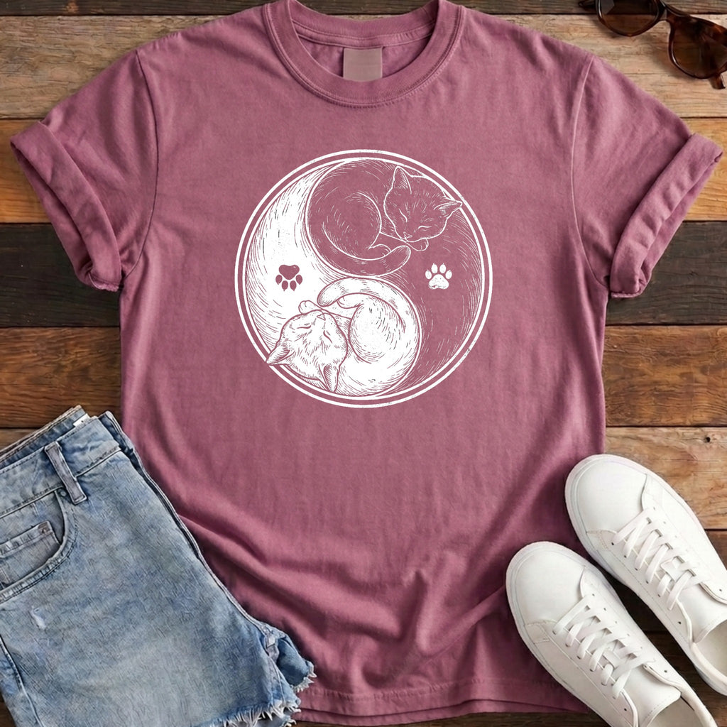 Cat Yin Yang Tee - Berry