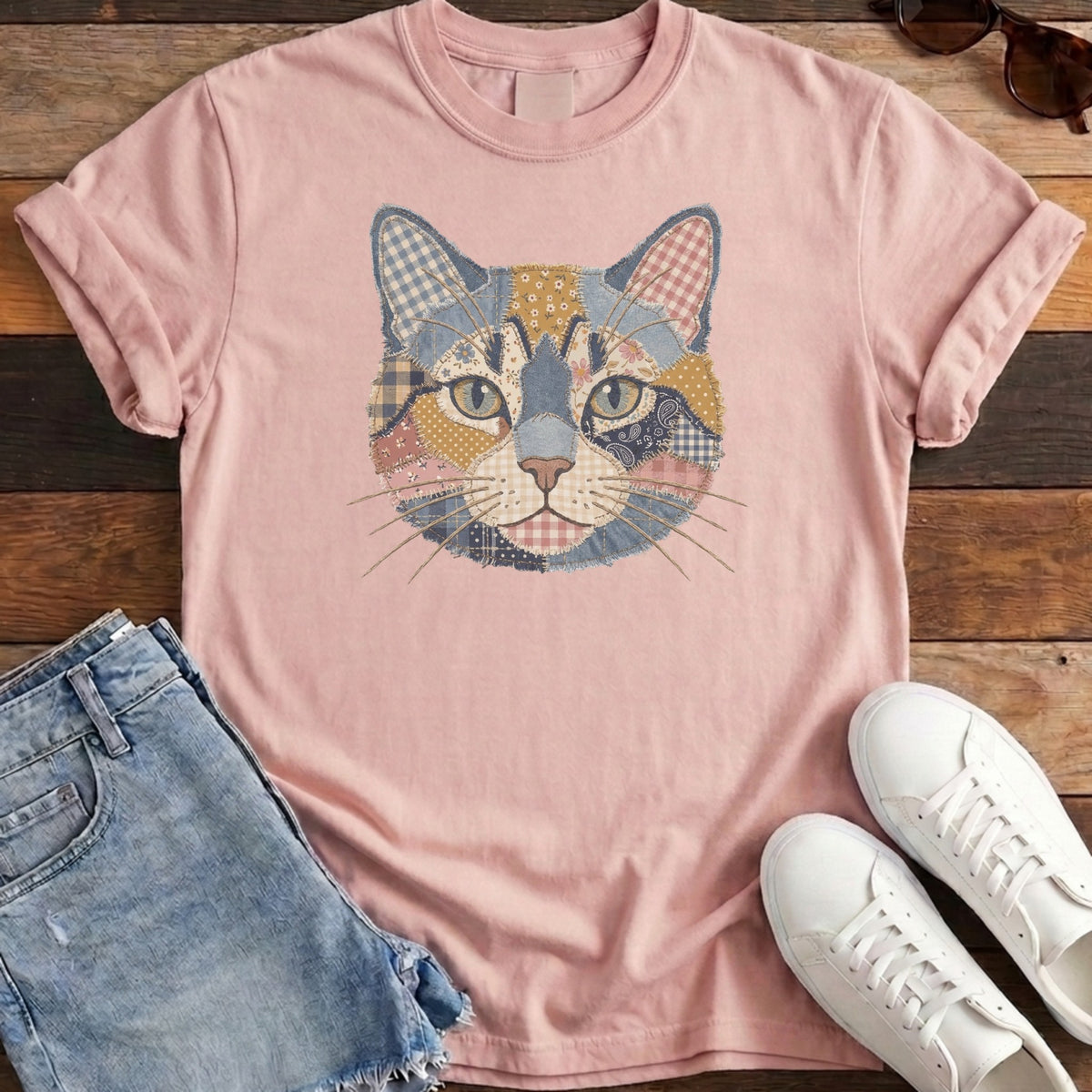 Patchwork Cat Tee - Blossom