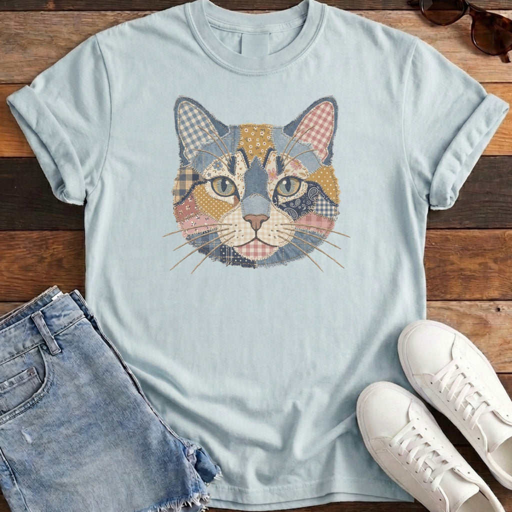 Patchwork Cat Tee - Chambray