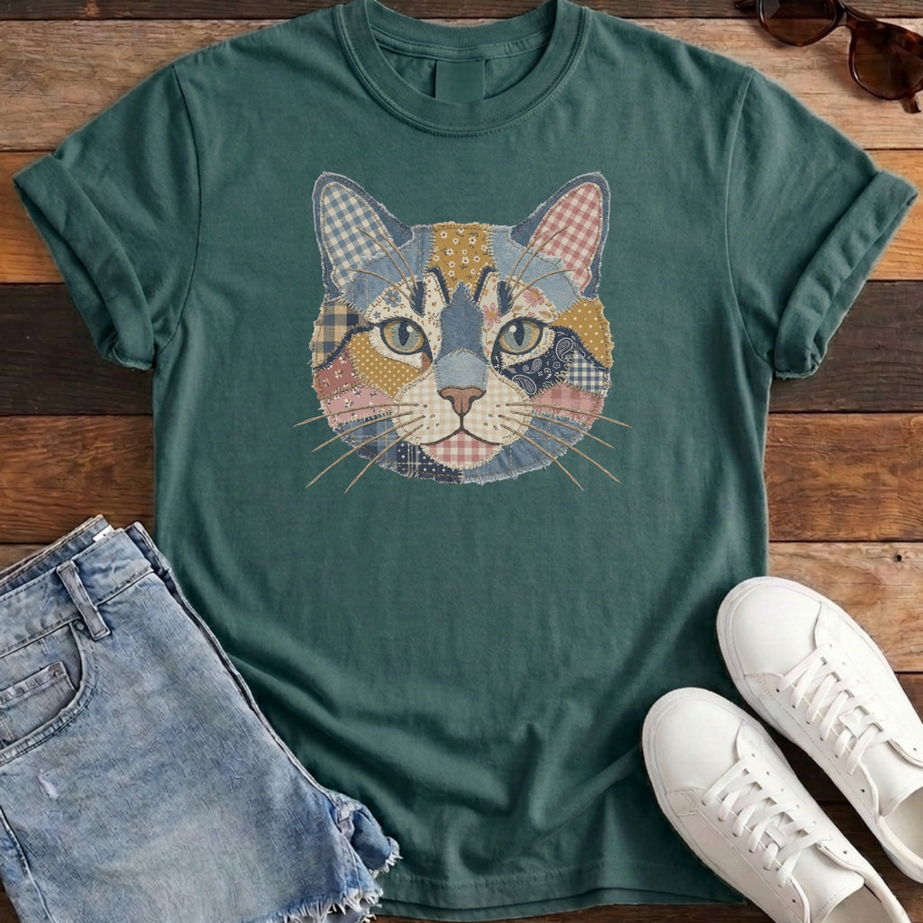 Patchwork Cat Tee - Blue Spruce