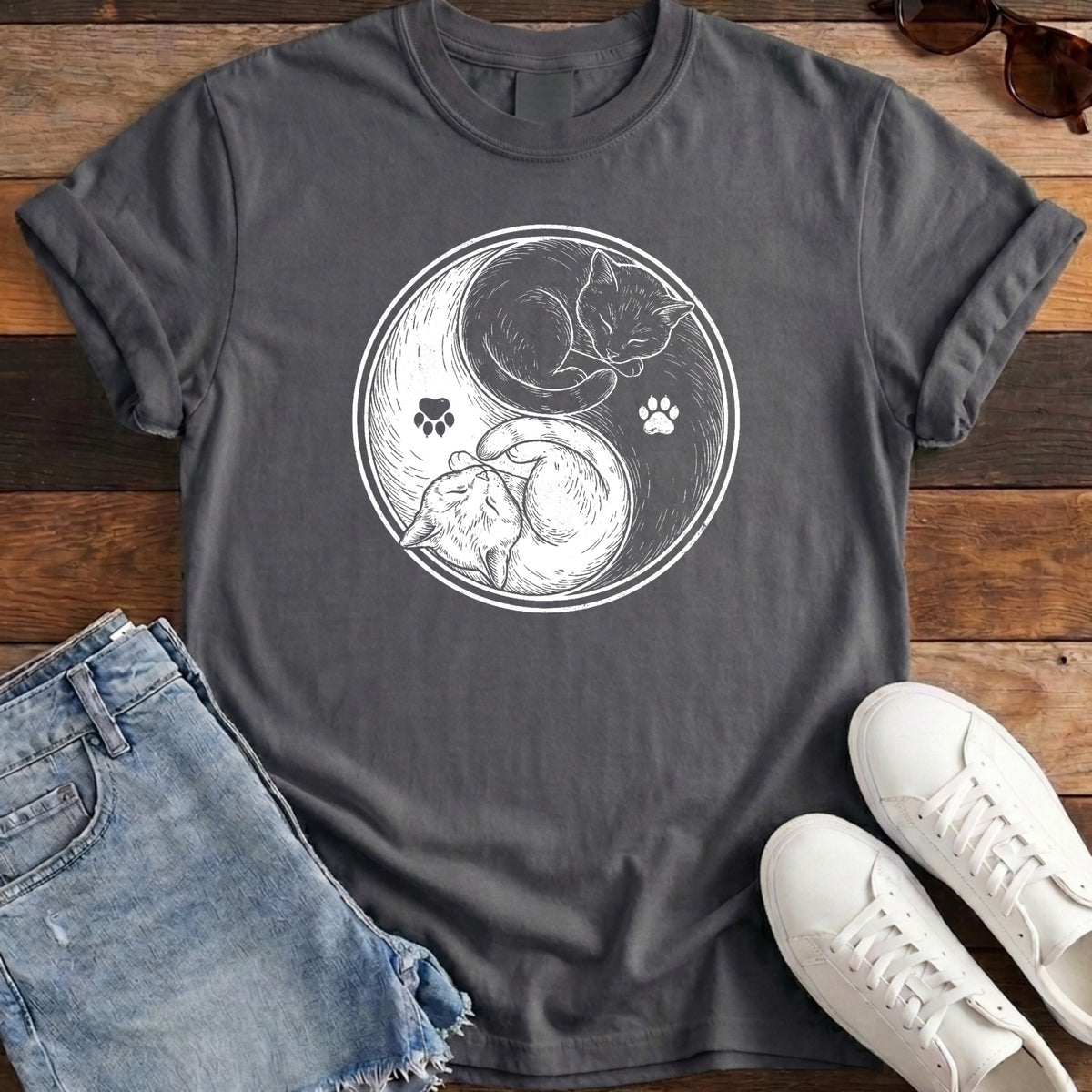 Cat Yin Yang Tee - Pepper