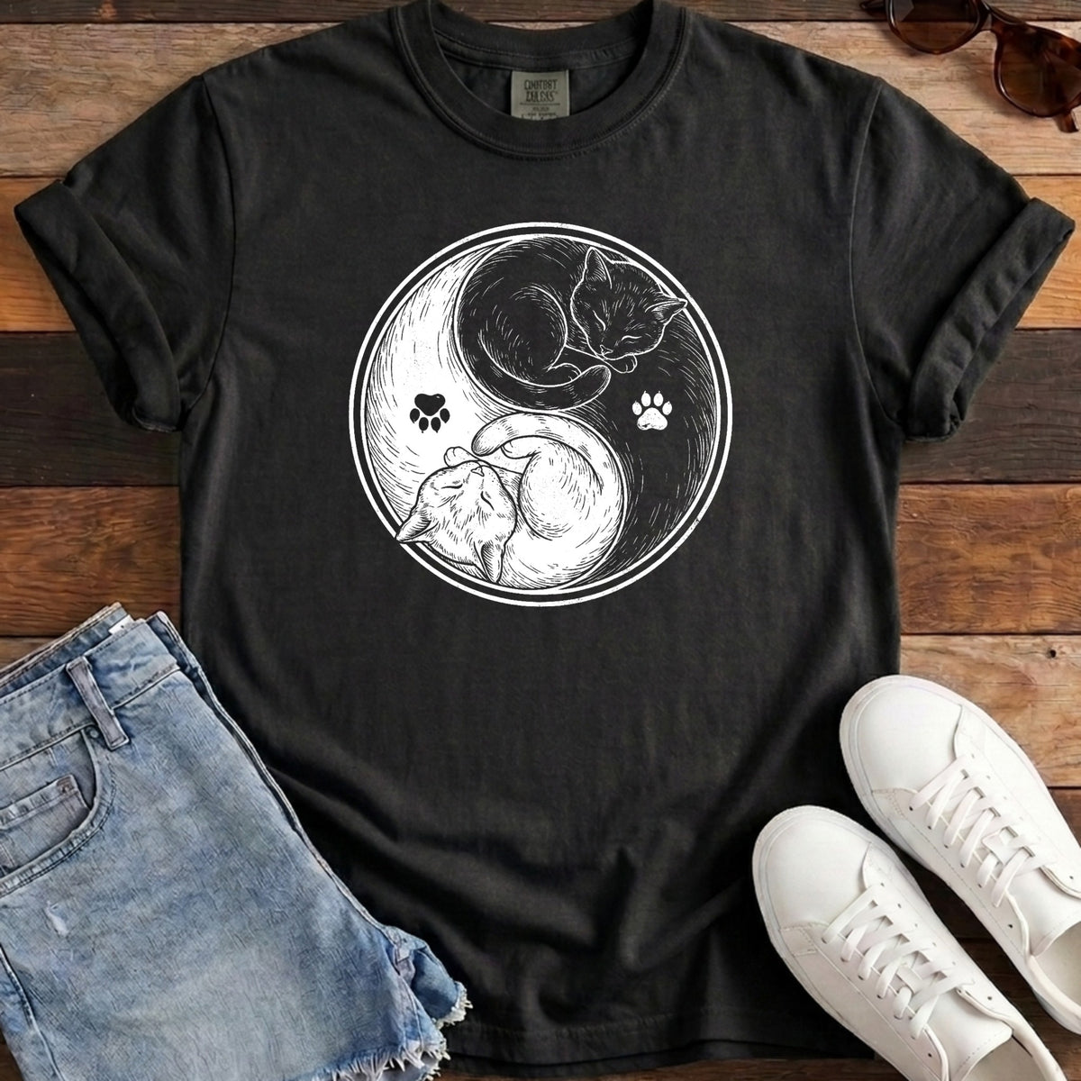 Cat Yin Yang Tee - Black